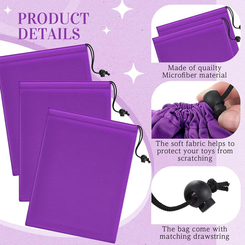 Toy Storage Bag Adult Microfiber Drawstring Bags Adjustable Small Cloth Pouch Foldable Ditty Bag for Game Toy Cosmetic Glass (Purple,Mixed Sizes)...