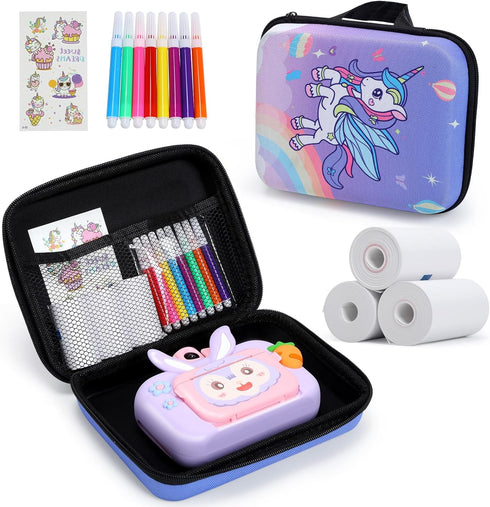 Waterproof Camera Case,Digital Storage Bag for Kids Girls Boys Ages 8-10 Small,Purple Unicorns Toy Instant Print Cameras Holder Bag,Video Print Se...