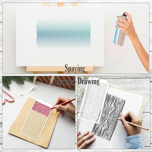 16 Pieces Stencils for Painting, Abstract Texture Stencils Crafts Reusable Layering Stencil Brick Shoe Pattern Templates for Drawing Card Making C...