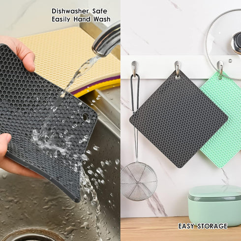 Silicone Trivets Mats Set, Silicone Hot Pads Pot Mat for Countertop, Trivet Pads Heat Resistant, Table Placemats, Square Small Drying Mats, 4 Pack...