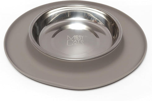 Messy Cats Single Silicone Feeder with Stainless Saucer Shaped Bowl | Anti-Slip Non-Skid Cat Food Bowl | One Cat Bowl in Feeding/Water Station | 1...