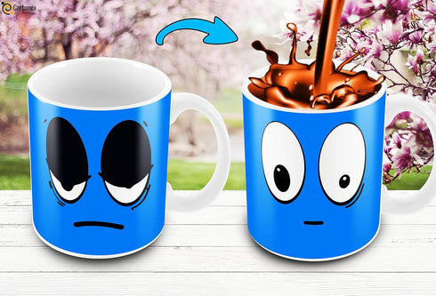 Cortunex Heat Changing Mug - 11 Oz Ceramic Color Changing Coffee Mug with A Funny Blue Sleepy Smiley Face - Cute Heat Sensitive Magic Mug with Fun...