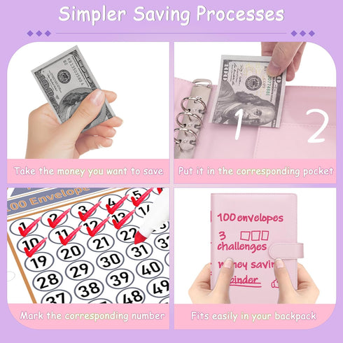 100 Envelopes Money Saving Challenge Binder to Save $5,050, 500, 10,000, A5 Budget Planner Savings Binder Challenge Book with Cash Envelopes for B...