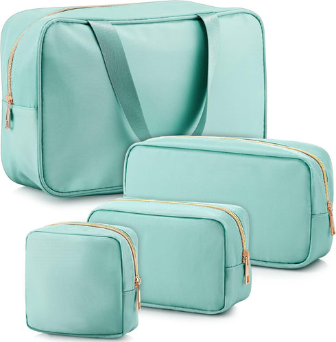 Hillban 4 Pieces Travel Nylon Makeup Bag Set Preppy Cosmetic Bag Nylon Cosmetic Zipper Pouches Travel Toiletry Bag for Women Girls for Toiletries ...