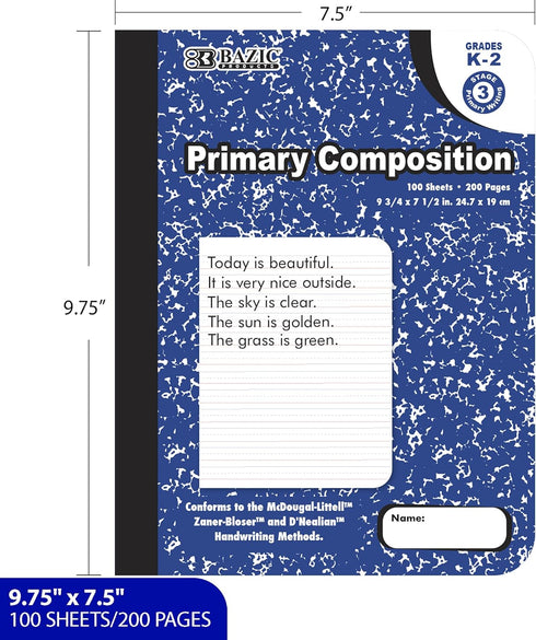 BAZIC Primary Journal Composition Book Blue Marble, 100 Sheet Writing Grades K- 2 Notebook Journal Comp Notebooks for Kindergarten Kids School, 1-...
