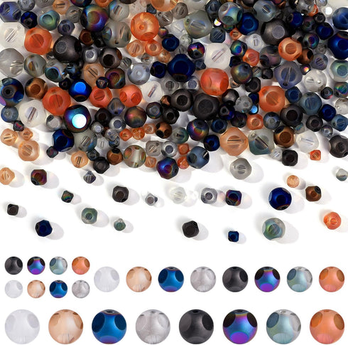 300pcs Glass 6 Grinding Surfaces Beads 4-10mm Round Glass Spacer Beads Colorful Clear Electroplated Color Crystal Beads for DIY Jewelry Bracelet M...