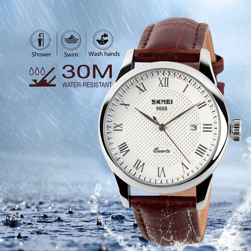 Mens Leather Band Quartz Watch, Men's Analog Business working Roman Numeral Casual Waterproof Watches with Calendar Date Daily Dress Fashion Wrist...
