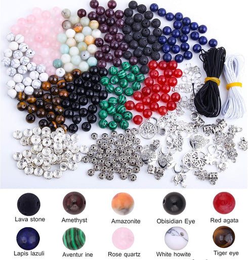 Colle 418Pcs Stone Jewelry Making Kit, Crystal Stone Bracelet Making Kit, Crystal Natural Stone Healing Beads for Jewelry Making, Bracelet Making ...