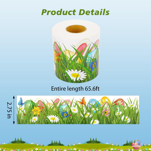 Easter Bulletin Board Border, Self-Adhesive Green Grass Easter Egg Bunny Flower Border Trim for Spring Easter Classroom Bulletin Board Home Office...