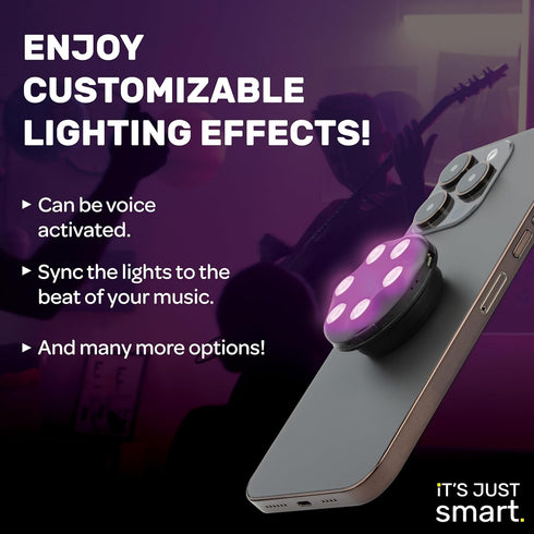 It's Just Smart Expandable Cell Phone Grip with LED Lights by ONQU, Universal and Collapsible BrightGrip with Rechargeable, App Controlled, Sound ...