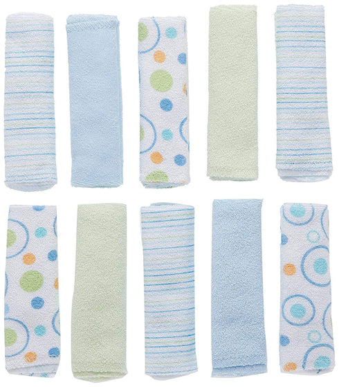 Spasilk Washcloth Wipes Set for Newborn Boys and Girls, Soft Terry Washcloth Set, Pack of 10, Blue Circles...
