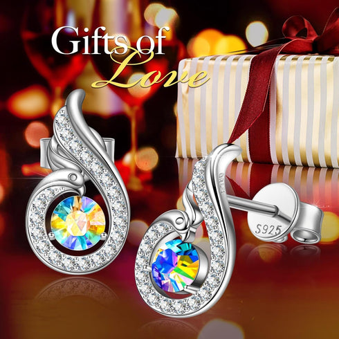 Kate Lynn Phoenix Earrings 925 Sterling Silver Stud Earrings for Women, Crystal Earrings, Birthday Gifts Christmas Gifts for Women Wife Mom Daught...