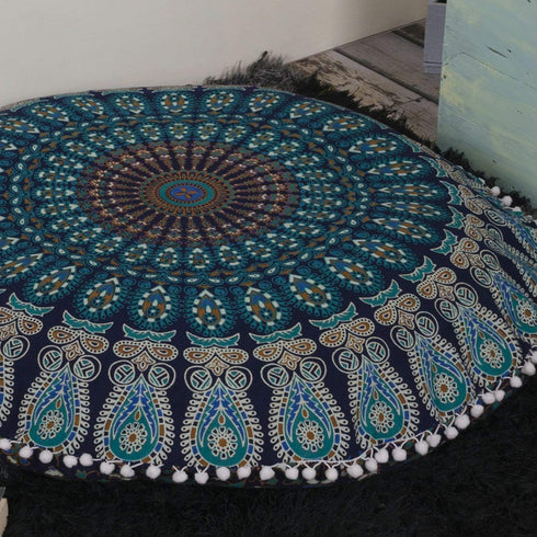 Popular Handicrafts Kp834 Large Hippie Mandala Floor Pillow Cover - Cushion Cover - Pouf Cover Round Bohemian Yoga Decor Floor Cushion Case- 32" B...