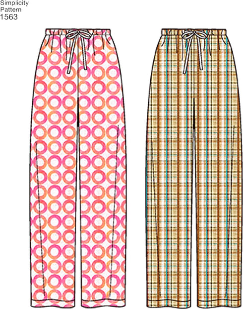 Simplicity US1563A Easy to Sew Teen's, Men's and Women's Pajama Sewing Pattern Kit, Code 1563, Sizes XS-XL...