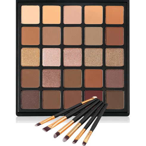 Nude Neutral Eyeshadow Palette, Matte and Shimmer Eye Shadows Long Lasting Blendable Eyeshadow with Makeup Brushes Set Warm Brown Waterproof High ...
