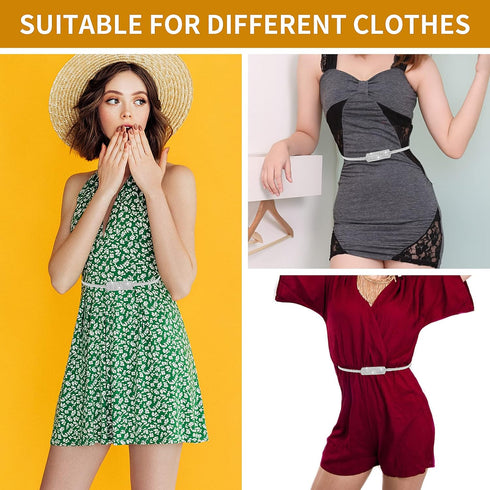 Women Skinny Metal Waist Belt, Metal Chain Stretch Elastic Waistband, Fashion Rhinestone Dress Belts for Bridal Dressy...