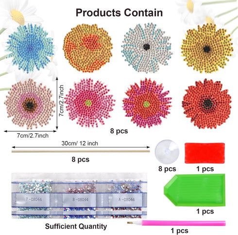 Fumwase 8 Pcs Flower Diamond Art Diamond Art Painting Kits for Garden Decor Flower Crafts Diamond Art Kit Flower Ornaments Diamond Art Supplies fo...