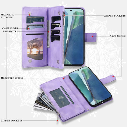 Asuwish Phone Case for Samsung Galaxy Note 20 5G Wallet Cover with Tempered Glass Screen Protector and Wrist Strap Mandala Flower Flip Zipper Card...