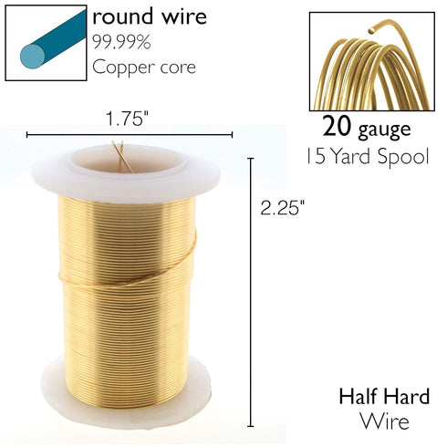 The Beadsmith Wire Elements 20-Gauge Lacquered Tarnish-Resistant Copper Wire for Jewelry Making, 15 Yard, 13.72 Meter Spool (Gold)...