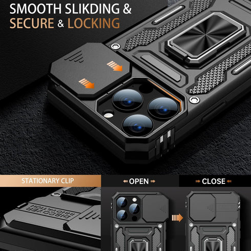 MERRO for iPhone 13 Pro Case with Screen Protector,Sliding Camera Cover,Military-Grade Cover with Magnetic Stand Phone Case 6.1" Black...