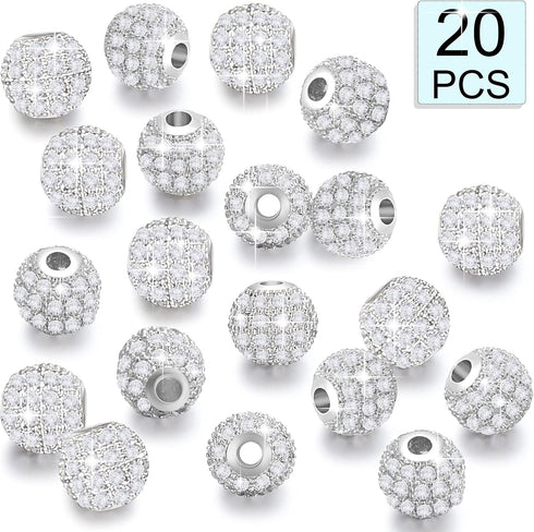 20 Pieces 8 mm Zirconia Cubic Beads, Round Rhinestone Bracelet Spacer Charms,Crystal Zirconia Stones, Ball Beads for Jewelry Making DIY(White)...