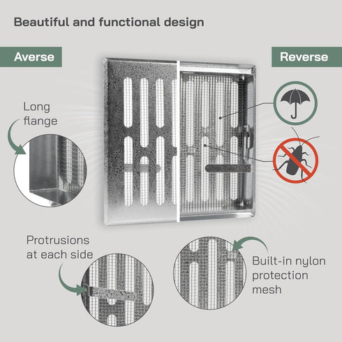 Vent Systems 5.5'' x 5.5" Inch Galvanized Steel Vent Cover - Square Air Vent Louver - Removable Ventilation Grille - Integrated Insect Screen - HV...