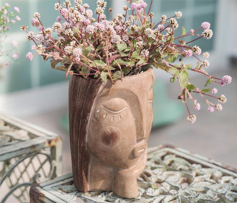 Head Planters for Indoor Plants, Face Flower Pot Head Planter Succulent Planters Unique Face Planter with Drainage Hole - Rustic Thinking Girl Clo...