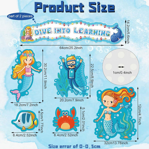 49 Pieces Ocean Beach Theme Classroom Bulletin Board Decoration Sets Dive Into Learning Bulletin Board Sea Animal Jeweled Fish Cutouts Divers Cuto...