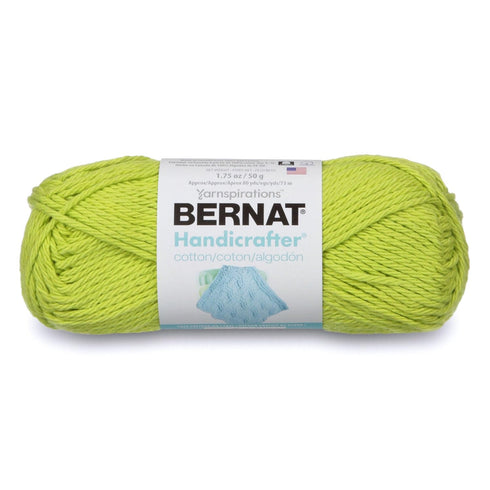 Bernat Handicrafter Cotton Solids Yarn, 1.75 oz, Gauge 4 Medium, 100% Cotton, Hot Green...