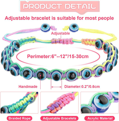 Hicarer 8 Pieces Evil Eye Beaded Bracelet Adjustable Blue Evil Eye Rope Bracelets Kabbalah Protection Friendship Bracelet Hand Woven Turkish Lucky...