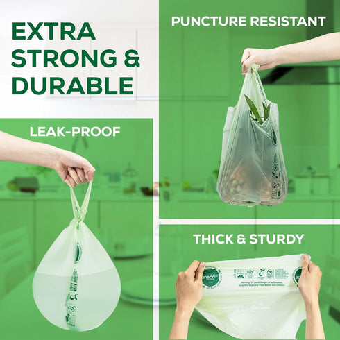 ANECO 100% Compostable Food Waste Bags 1.6 Gallon With Handles (30 Count), Small Compost Bags for Countertop Bin, OK Compost HOME & BPI Certified ...
