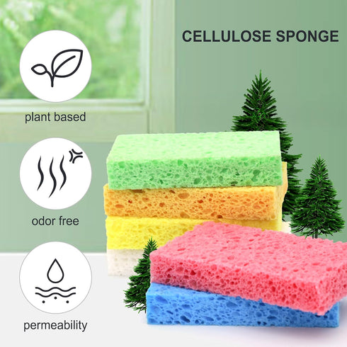 Cellulose Sponges,Heavy Duty Scrub Kitchen Sponge,Clean Tough Messes without Scratching Sponges Kitchen,Pop Up Eco Sponges DIY (6 Pack)...