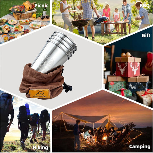 Camping Cup 16oz (4 Pack) Camping Gift for Him Father Stackable Metal Mug Pint Cup 18/8 Stainless Steel Cup for Outdoor Picnic Hiking Fishing Surf...