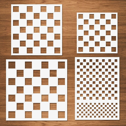 Checks Stencils, 4 Pcs Checkerboard Stencils Square Shape Stencils Assorted Sizes Reusable Mylar Plastic Templates for Painting on Wood Pillows Wa...