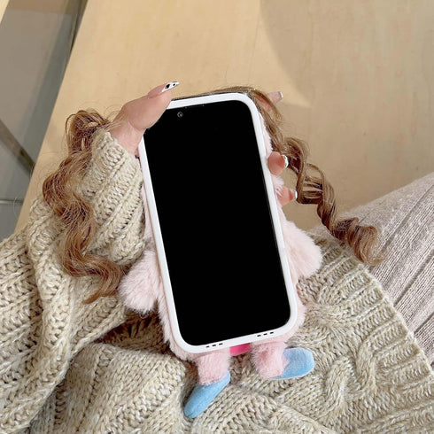 Ugly Phone Case for iPhone 14,DIY Hair Doll with Camera Protector Plush Weird Phone Case,Winter Warm Furry Shockproof Funny Case for iPhone 14 Wom...