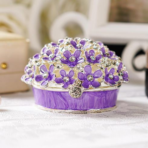 YU FENG 3inch Hinged Trinket Boxes Crystal Jeweled Enameled Purple Forget Me Not Flower Butterfly Trinket Jewelry Box for Women Girls...