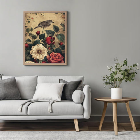 Posterizer 1 pcs-wild surreal flowers with a pretty bird-Floral & Botanical Art-Abstract & Modern Art-Decor for Home & Office- UNFRAMED Wall Art...