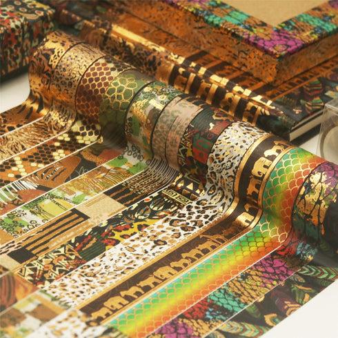 YUBX Wild Animals Washi Tape Set 12 Rolls Gold Foil Print Decorative Masking Tapes for Arts, DIY Crafts, Journals, Planners, Scrapbook, Wrapping (...