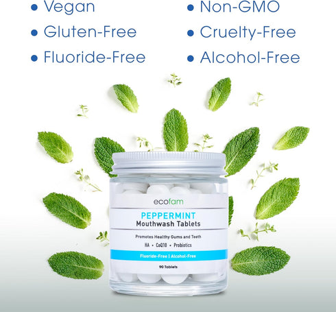 Peppermint Mouthwash Tablets - Chewable Mouthwash Tablet for Fresh Breath Fluoride Free Alcohol Free Travel Size Mouthwash - 90 Tablets...