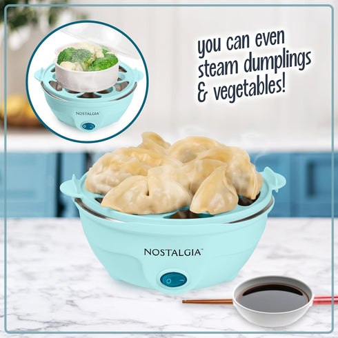 Nostalgia Retro Electric Large Hard-Boiled Egg Cooker, 7 Capacity, Poached, Scrambled, Omelets, Whites, Sandwiches, for Keto & Low-Carb Diets, Aqu...