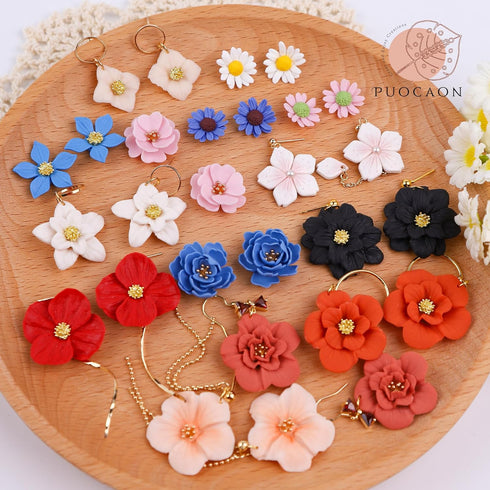 Puocaon Petal Polymer Clay Cutters - 20 Pcs Petal Clay Cutters for Polymer Clay Earrings, 30 Pcs Pistil Brass Charms 4 Petal Texture Clay Molds fo...