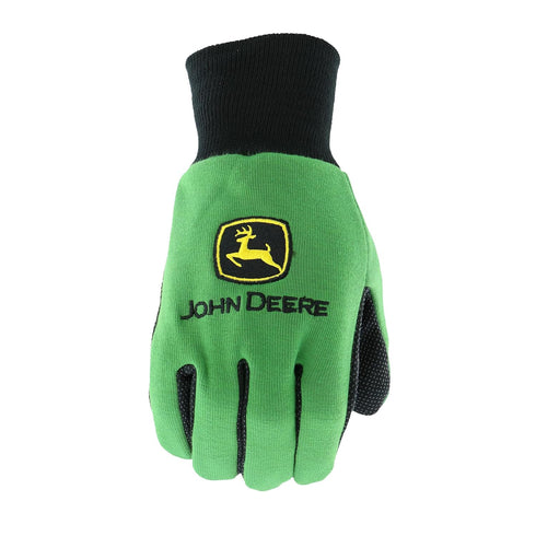 John Deere JD00002 Jersey Gloves - 10 oz Jersey Gloves for Youth, Ribbed Knit Wrist, Polyester/Cotton Fabric, Straight Thumb, Green/Black...