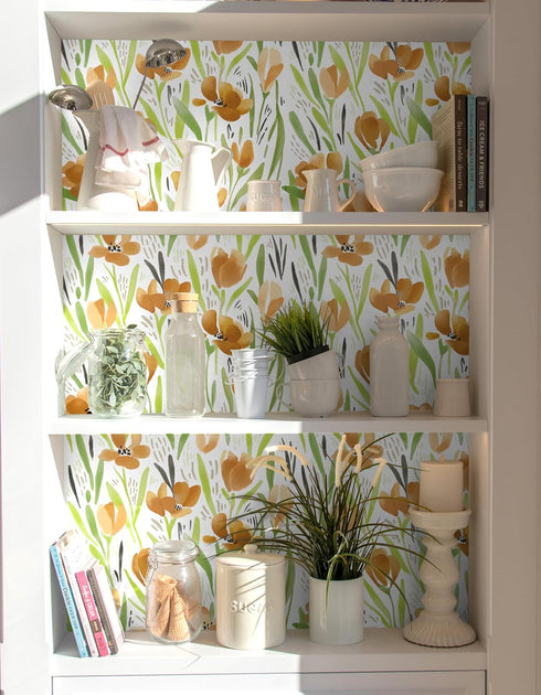 HAOKHOME 93392-1 Spring Floral Wallpaper Peel & Stick Wall Paper with White/Green/Earth Tone Flower Contact Paper for Bedroom 17.7in x 9.8ft...