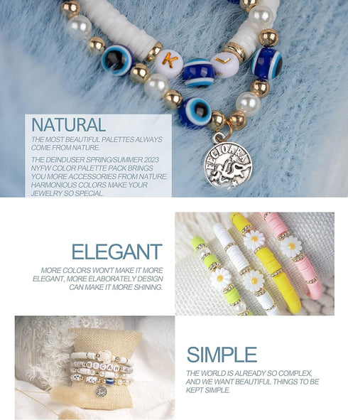 Deinduser Bracelet Making Kit with Stand, 7800pcs Clay Bead Set for Adults, 2Boxes Clay Beads Kit with Gold Round Letter, Number & Pattern Beads, ...