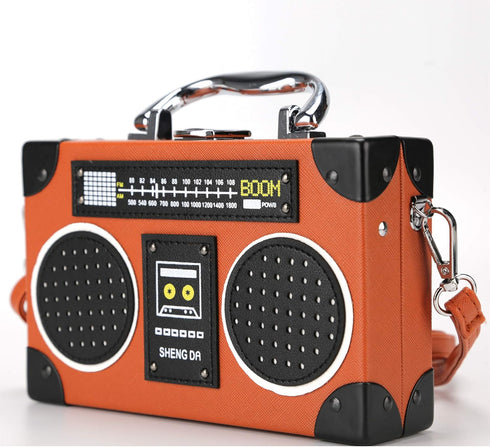 Vintage Radio Shaped Bag,PU Elegant Evening Crossbody Handbag for Women...