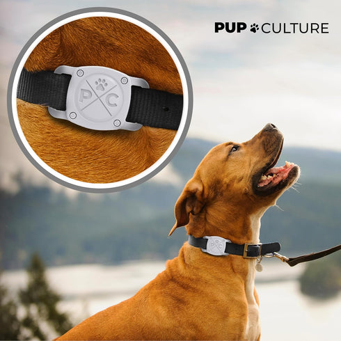 Pup Culture IP68 Waterproof AirTag Dog Collar Holder | 2.5X Stronger Than Competitors - Track Your Pet Using Apple AirTag Technology Without a Sub...