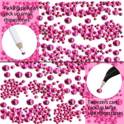 LPBeads 6400 Pieces Hotfix Fuchsia Rhinestones Flat Back 5 Mixed Sizes Crystal Round Glass Gems with Tweezers and Picking Rhinestones Pen...