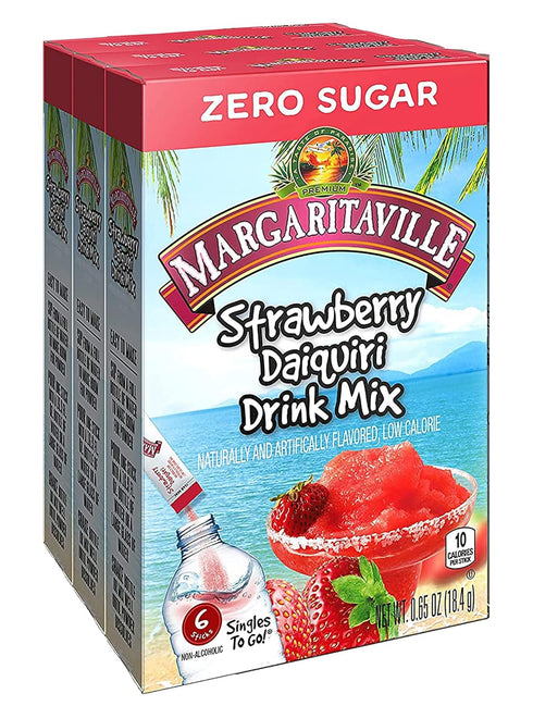 Margaritaville Singles To Go Water Drink Mix - Strawberry Daiquiri, 6 Count (Pack of 3)...