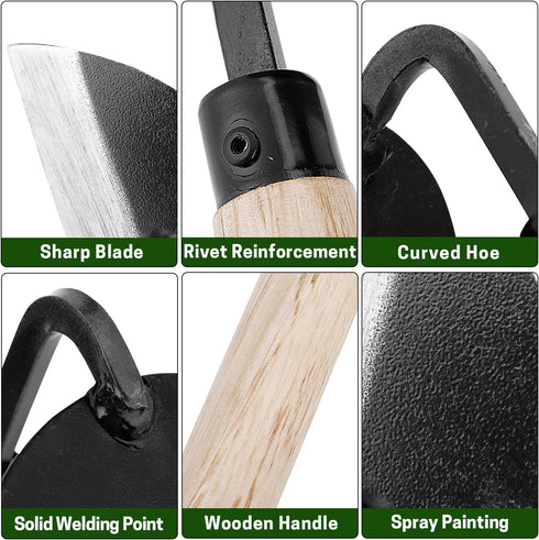Garden Weeding Sickle/Hand Hoe, Gardening Cutting Grass Sickle, Japanese Sickle Style Hand Weeder Tool with thick Blade&Wooden Handle...