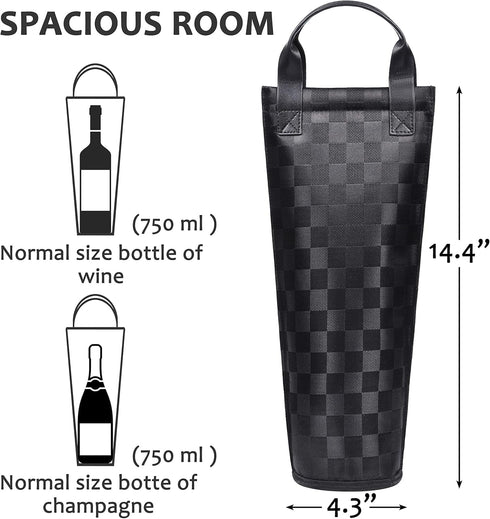 Tirrinia Single Wine Gift Tote Bag, Insulated Padded Thermal Wine Bottle Carrying Cooler Carrier for Travel, Picnic, Great Gift for Wine Lover, Bl...